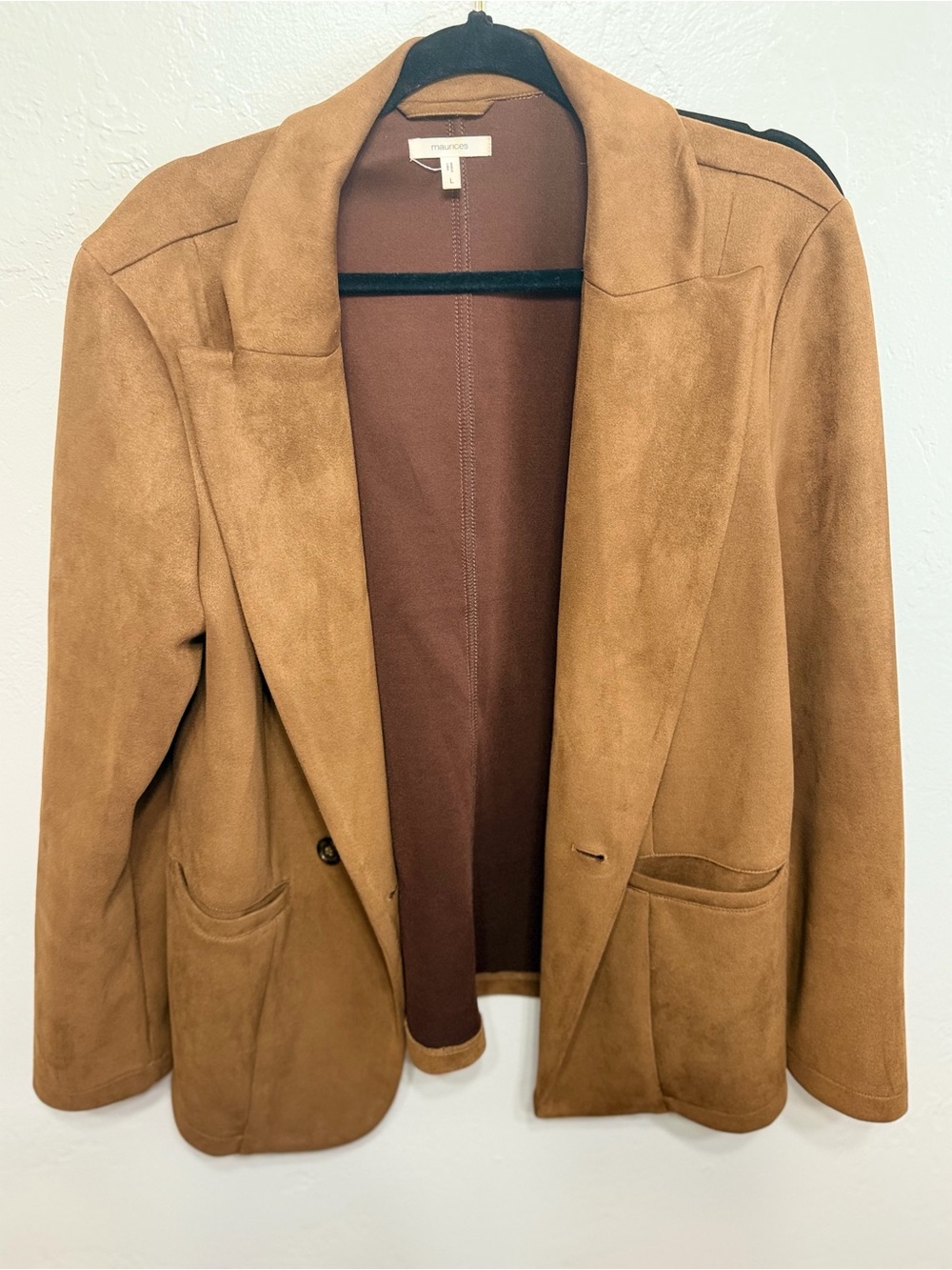 Maurices Faux Suede Blazer Size Large Camel Brown One Button Jacket